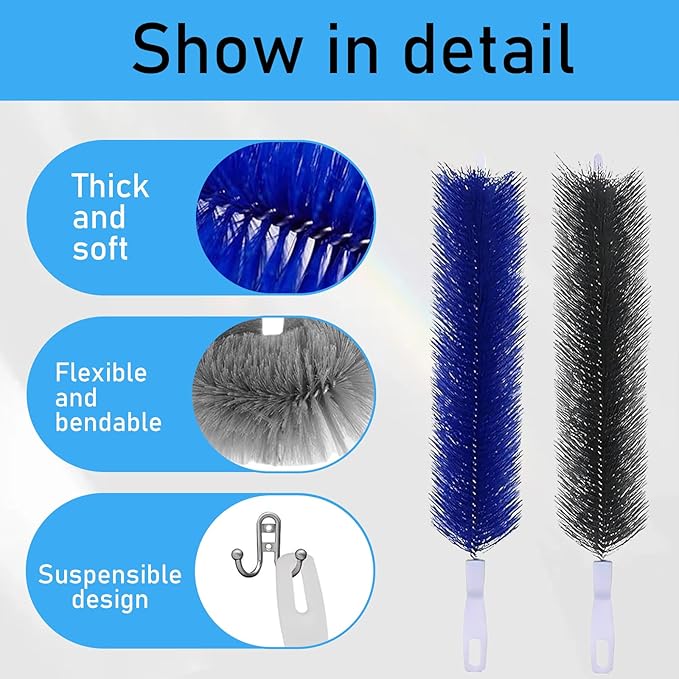 4 Pcs Fan Cleaner,Bendable Fan Duster,Comes with a Small Dusting Brush,Fan Brush,for Cleaning,Dust-Removing,Fan Cleaning Brush Suitable for Floor Fans,Exhaust Fns,AC Vents,Curtains,Blinds,(Blue)