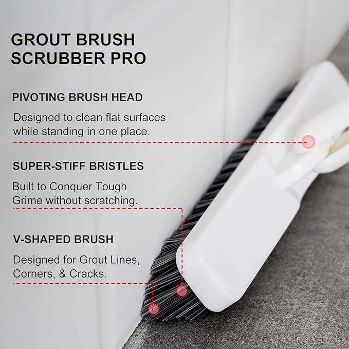 Adjustable Long Handle Brush Hard Bristles Deck Brush with 51.2'' Extension Pole Floor Scrub Brush for Bathroom, Patio, Corner Cleaning