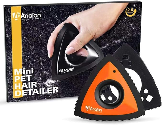 Analan Mini Pet Hair Remover for Car Detailing Supplies, Triangle Dog Hair Remover for Auto Detailing, Couch, Furniture, Lint, Carpet (Suit with 2 Blades) (Orange) (Orange)