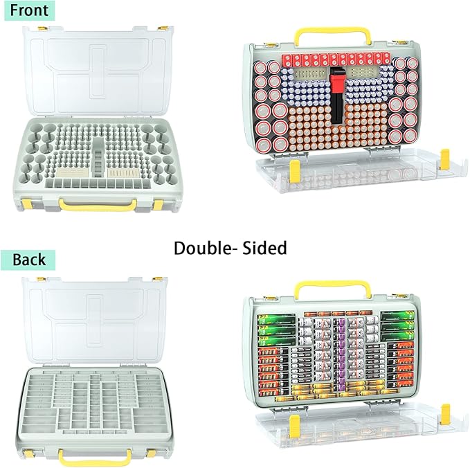 ALCYON Battery Organizer Case with Tester-Double-Sided Design for 269+ AA/AAA/C/D/9V Batteries, Portable Storage Solution for Home, Office, Workshop (Grey, Case Only)