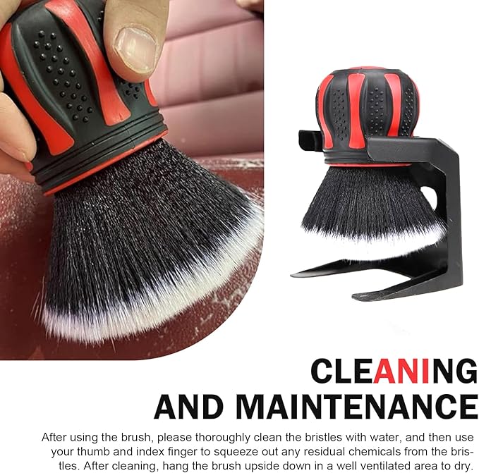 Detail Cleaning Brush with Storage Holder, Spherical Soft Bristle Dashboard Air Conditioning Air Vent Interior Crevice Brush, Non-Slip Handle Multi-Functional Accessory (Red)