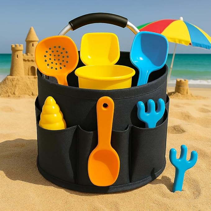 17L (5 Gal) Foldable Cleaning Caddy with Handle - Portable Supply & Tool Organizer | Organizador de Limpieza para Accesorios (Black)