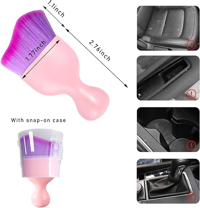 Car Interior Dust Brush, Soft Scratch Free Auto Detailing Brushes, Universal Vehicle Interior Cleaning Tool for Automotive Dashboard, Air Vents, Leather(Pink & Purple)