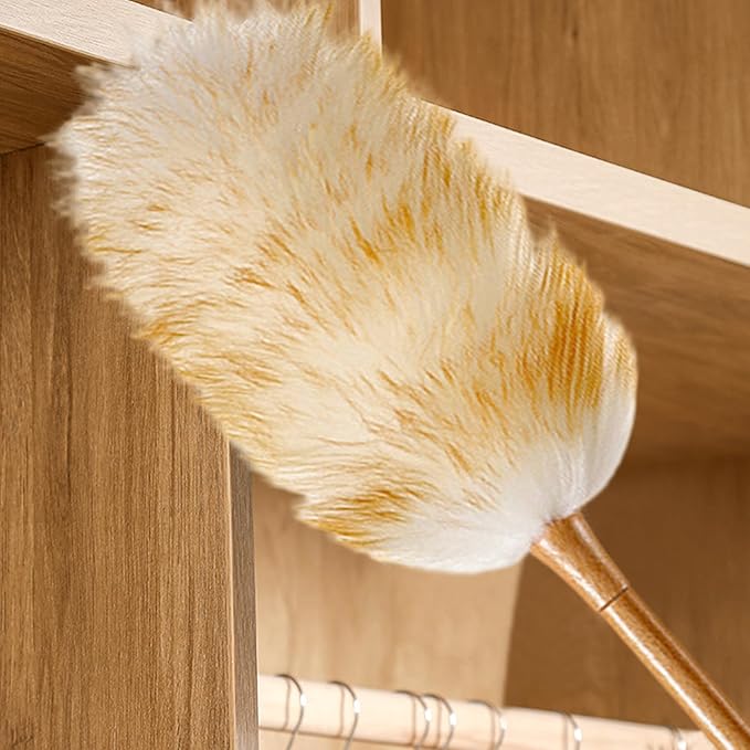 Dusters for Cleaning 20in Static Fluffy Lambswool Duster with Wood Handle Bendable Washable Cleaning Tools for Ceiling Fan Window Computer Shelves Lambs..