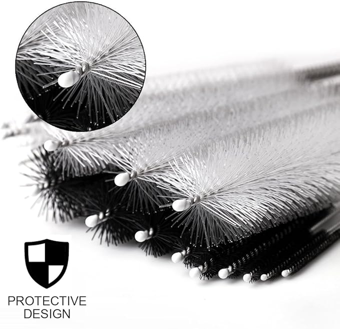 DiCUNO Straw Cleaning Brushes Set, 8 Inch Nylon Tube Brushes, Different Sizes Clean Brush for Bottle, Pipe, Keyboard, 2 Sets of Super Hard & Medium Hard