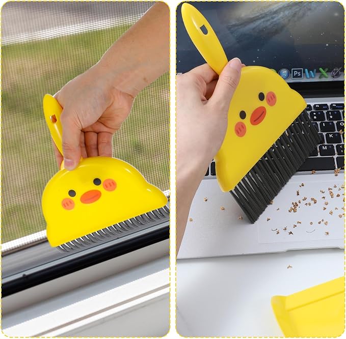 Small Dustpan and Brush Set Yellow Small Hand Broom and Dustpan Set, Mini Dust Pan Brush Sets, Cute Mini Hand Broom Portable for Home Cleaning Drawers Desktop Sofas Pet Areas Guinea Pig Cages