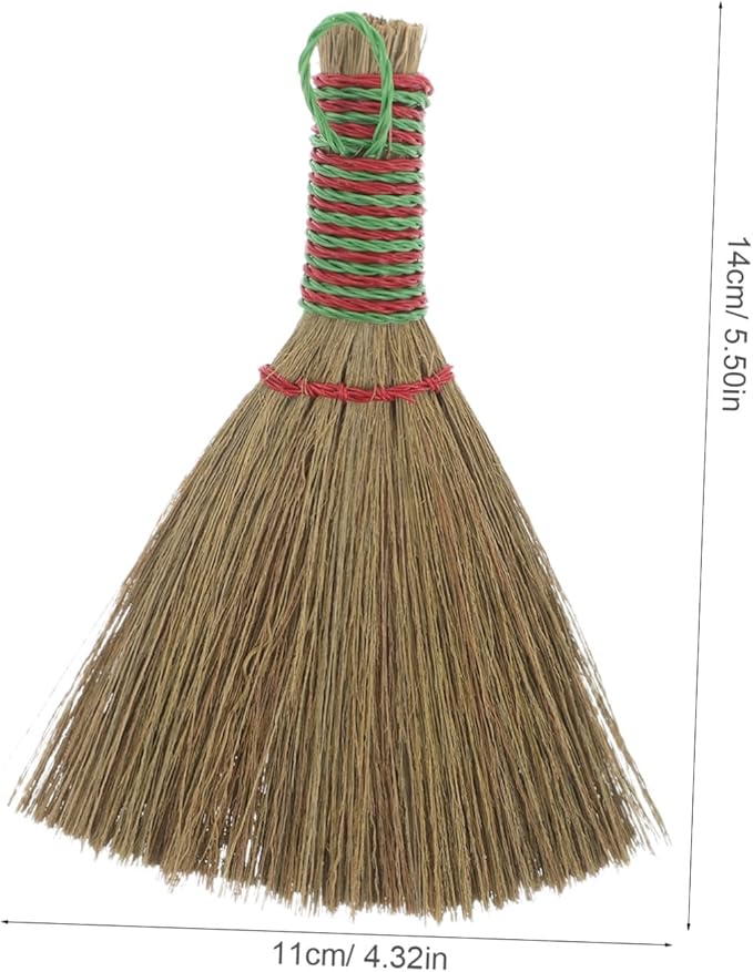 Healifty Natural Miscanthus Mini Broom with Handle Dense Bristles for Dust and Debris Removal Lightweight Portable Household Sweeper for Carpets Beds Floors and Furniture Cleaning