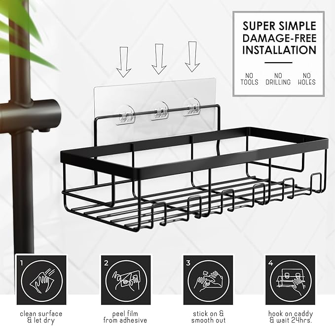 Clara Clark Bathroom Accessories Set - Bathroom Set with Adhesive Corner Shower Caddy Hanging, 25PC Bathroom Accessory Set, Teal Shower Curtain Set, Toilet Brush, Trash Can & Soap Dispenser