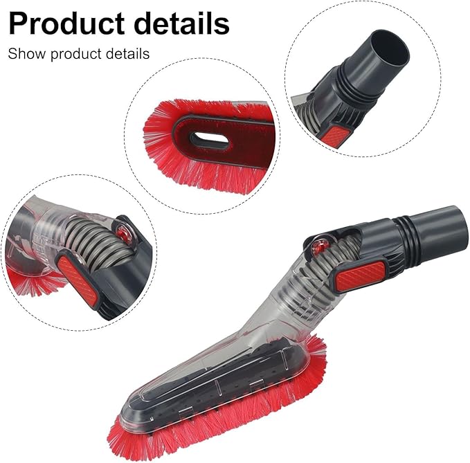 32mm Flexible Soft Vacuum Dusting Brush for Furniture Cleaning High Space Ceiling Dust Removal Attachment with 1-1/4 Inch Inner Diameter Red