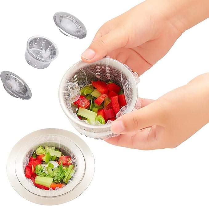 Disposable Mesh Sink Strainer Bags (420 Count) for Kitchens, Bathrooms and Showers Precisely captures Hair and Food Debris Easy to Clean Suitable for Kitchen, Bathroom, Shower Drain Pipes.