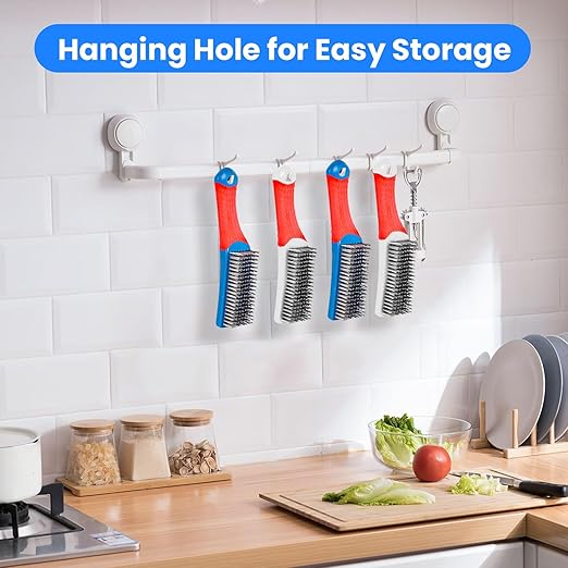 4 Pack Wire Brush for Rust Removal & Paint Removal, Heavy Duty Stainless Steel Wire Brushes for Cleaning, Metal Wire Brush with Rubber Handle