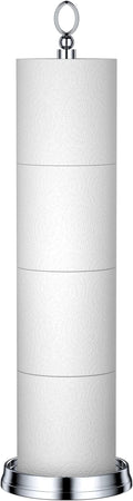 Heavy Weighted Toilet Paper Holder (with Reserve Function) Free Standing Toilet Paper Storage，Spare Toilet Paper Roll Holder Storage Stand for Bathroom Total Height 22.5" ，Chrome