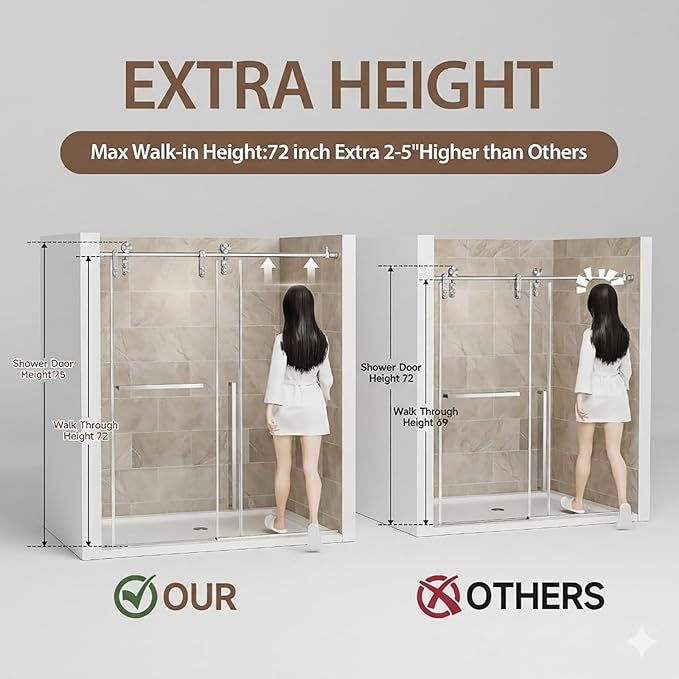 56-60" W x 75" H Frameless Shower Door, Sliding Shower Glass Door with 5/16"(8mm) Tempered Glass, Shower Doors for Walk in Shower with Explosion-Proof Film, Easy to Clean, Bruhed Nickel