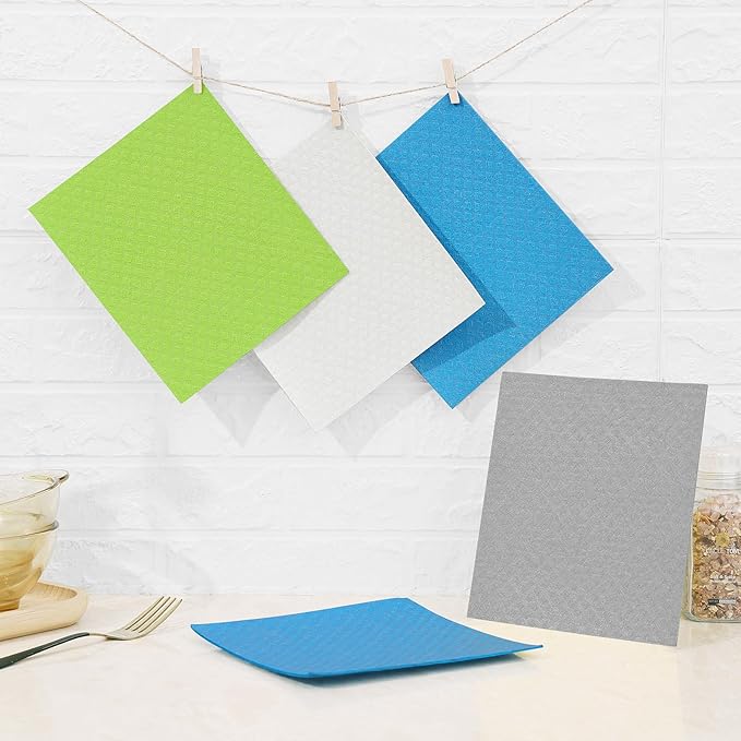 Homaxy Swedish Dishcloths for Kitchen, 10 Pack Reusable and Washable Cellulose Sponge Cloths Dish Towels, Absorbent and No Odor Paper Towels for Dishes ＆ Counters, Grey