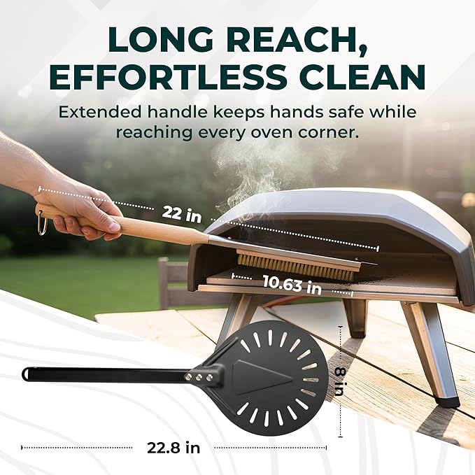 Urban Whisk 26" Pizza Oven Brush with Scraper & Pizza Peel – Brass Bristle Pizza Brush for Oven Cleaning + Aluminum Pizza Peel, Extra-Long Heat-Safe Handle