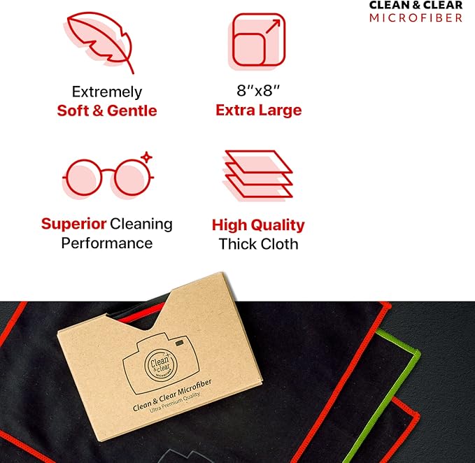 Clean & Clear Microfiber Cleaning Cloth, EXTRA LARGE [6 Pack] ULTRA PREMIUM Microfiber Cleaning Cloth - Microfiber Cloth for Camera Lens, Glasses, Screens, and all Lens.