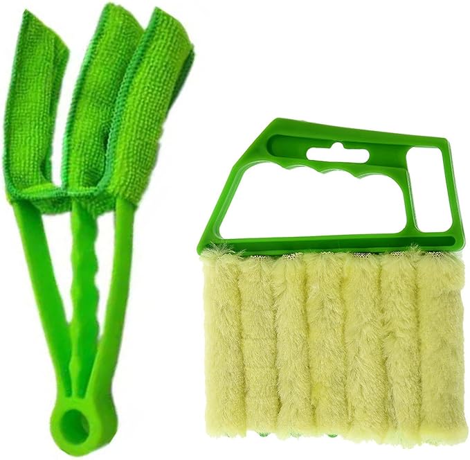 Blind Cleaner Duster Tool, 7 Finger & 3 Finger Window Venetian Blind Brushes, Washable Mini Cleaner Brush, Venetian Blinds Duster Brush for Window & Air Conditioner Fan, 2 Pack, Green, PP+Microfiber