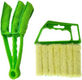Blind Cleaner Duster Tool, 7 Finger & 3 Finger Window Venetian Blind Brushes, Washable Mini Cleaner Brush, Venetian Blinds Duster Brush for Window & Air Conditioner Fan, 2 Pack, Green, PP+Microfiber