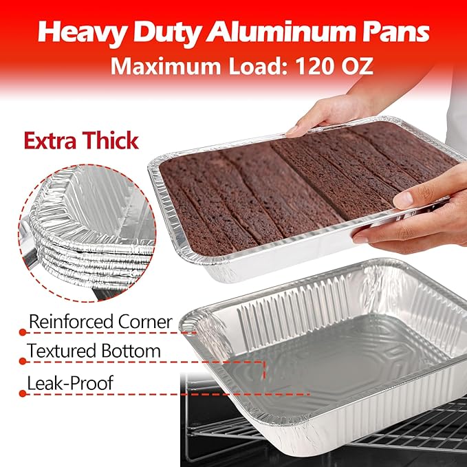 Aluminum Pans Foil Pans with Lids, 10 Pack 9x13 Disposable Trays Half Size Heavy Duty Steam Table Tin Foil Trays Food Containers For Cooking, Heating, Meal Prep, Baking, Roasting