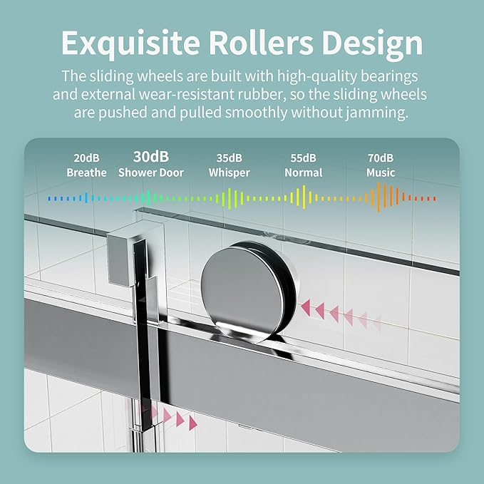 56-60" W x 76" H Frameless Soft-Close Sliding Shower Door, 3/8" (10mm) SGCC Tempered Glass, Reversible Install, Chrome Finish, Bathroom Upgrade