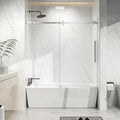 Frameless Sliding Bathtub Door 60" W x 58" H, 1/4" Clear Tempered Glass, Reversible Installation, Stainless Steel Hardware, Chrome Finish, Space-Saving Glass Tub Shower Door for Bathrooms