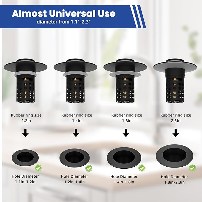 Universal Bathroom Sink Drain Strainer Hair Catcher 2PCS Upgraded with Removable Stainless Steel Filter Basket, 3 in 1 Pop Up Sink Stopper for 1.1''~2.36'' Sink Basin Hole, Matte Black