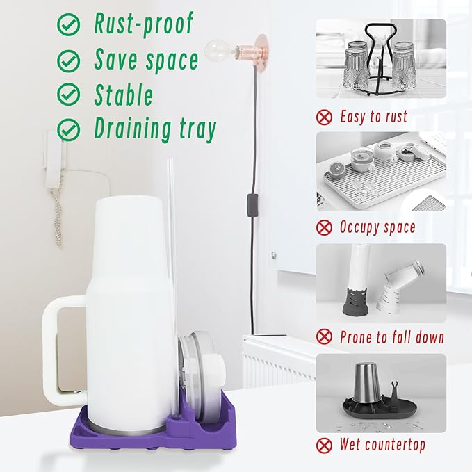 Bottle Drying Rack for Stanley Cup, Food Grade Silicone Holder Stand for Water Bottle, Tumblers, Cups, Mugs, Glasses(Purple)