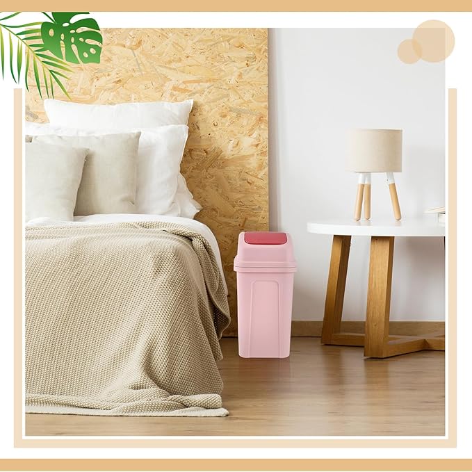 Sumind 3 Pcs 1.8 Gallon Bathroom Trash Can with Swing Lid Small Garbage Can Plastic Bathroom Trashcan Garbage Bin for Kitchen Waste Bedroom Room Outdoor (Green, Pink, Beige)