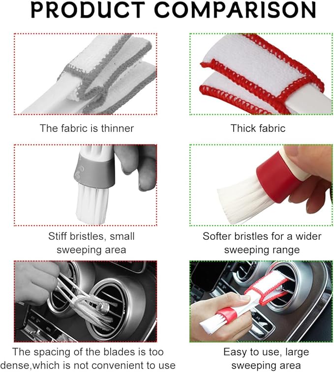 2 PCS Mini Duster for Car Air Vent, Double Ended Automotive Air Vent Microfiber Duster & Brush, Dust Collector Cleaner for Keyboard Window Leaves Shutter, Car Accessories (Red & White)