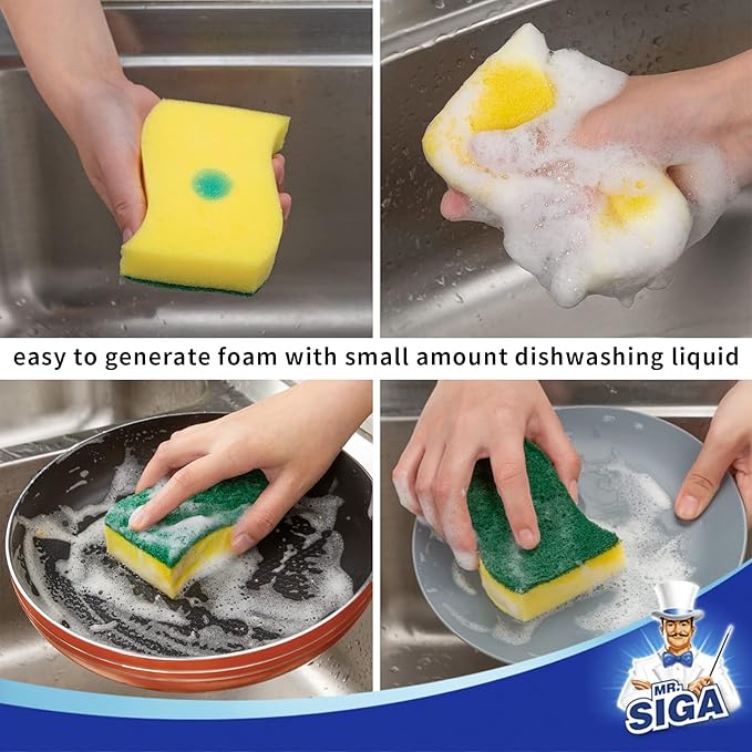 MR.SIGA Heavy Duty Scrub Sponge, Pack of 12, Size:11 x 7 x 3 cm, 4.3" x 2.8" x 1.2"