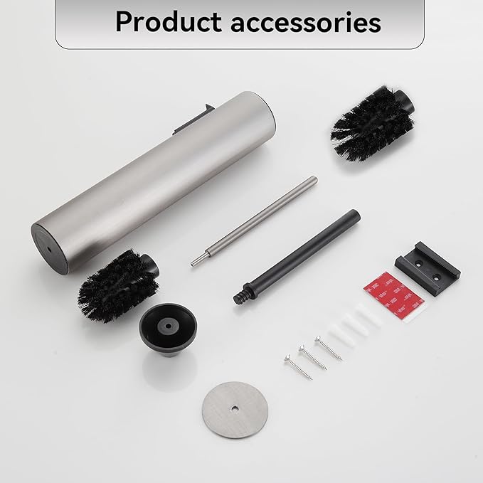 Wall Mounted Brushed Nickel Toilet Brush with Holder,Durable Cleaning Toilet Bowl Brushes with Holders