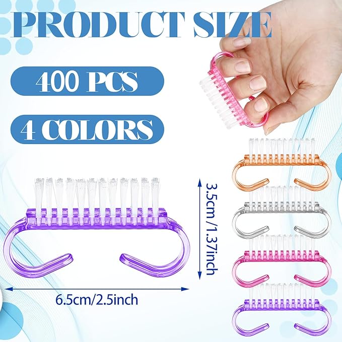 Bokon 400 Pcs Handle Grip Nail Brush Bulk Fingernail Scrub Brush for Toes and Nails Cleaner, Pedicure Scrubbing Tool Kit for Men and Women(Colorful)