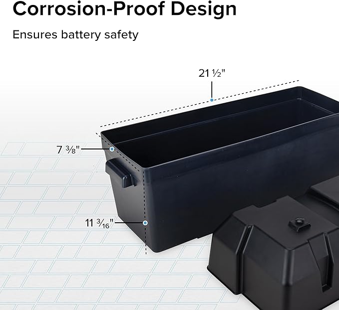 Camco Double Battery Box - Safely Stores RV, Automotive, and Marine Batteries - Features a Heavy-Duty Corrosion-Resilient Polymer Construction and Measures Inside 21-1/2" x 7-3/8" x 11-3/16" (55375)