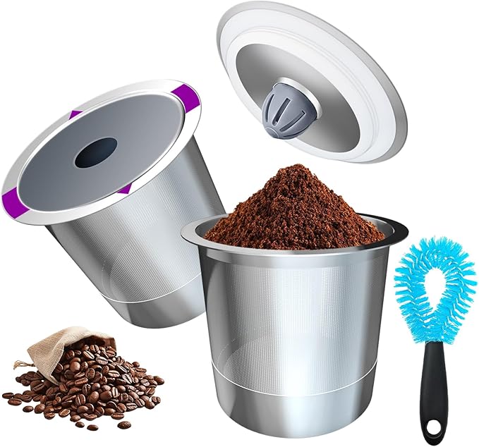 2 Pack Reusable K Cups for Keurig, Stainless Steel Coffee Pod, K Cup Reusable Coffee Pods With Cleaning Brush, Save Pods for Keurig Machine