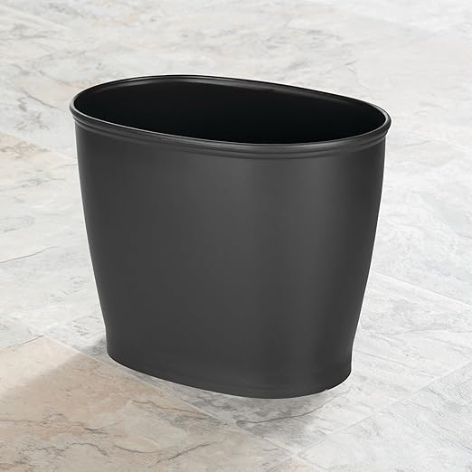 iDesign Slim Plastic Bathroom Trash Can, Small Garbage Bin for Bedroom, Office, Desk, Dorm, 2-Pack, Black