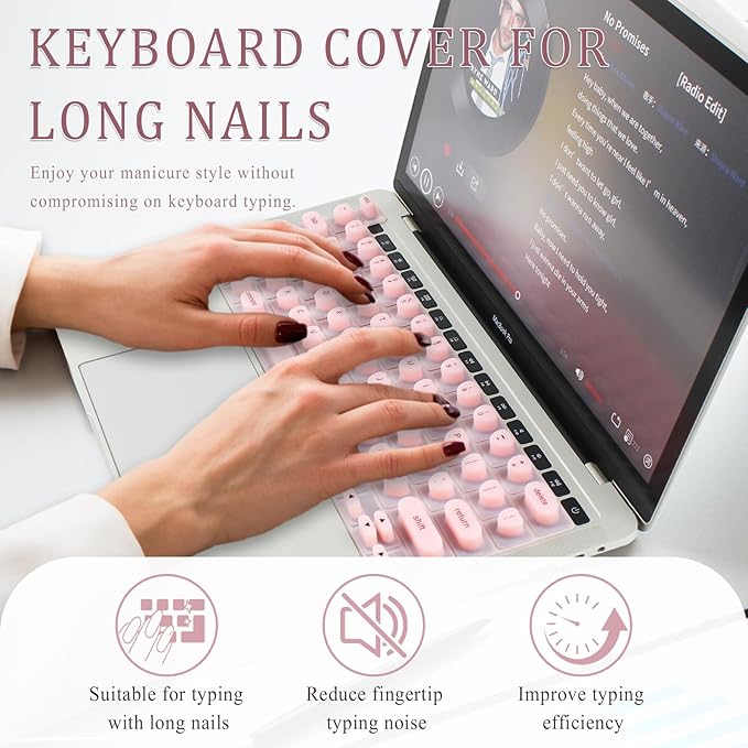 Keyboard Cover for Long Nails, Acrylic Gel Nails - Silicone Keyboard Protector Skin with Raised Keys for Typing and Gaming, Compatible with MacBook Pro/Air 13"/14"/15"/16" 2020-2025 (Pink)