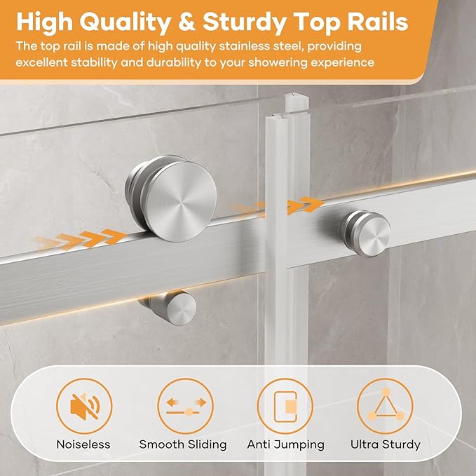 Venice Frameless Shower Door 60 in W x 74 in H,5/16"(8mm) Clear Tempered Glass Door, Bathroom Shower Door with 18 inch Pull Handle, Stainless Steel Hardware,Brushed Nickel