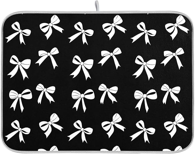 Black Bow Dish Drying Mat for Kitchen Countertop 16x18 Bowknot Coquette Rectangle Small Drying Mat Reusable Quick Dry Dish Sink Absorbent Mats Dishwasher Easy Clean Decorative Home Decor Essentials
