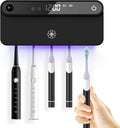 Bloom Toothbrush Sanitizer and Holder for Bathroom Walls, Strong 3M Adhesive, Time Display, Long-Lasting Charge, 5 Slots for Any Size Toothbrush, Black