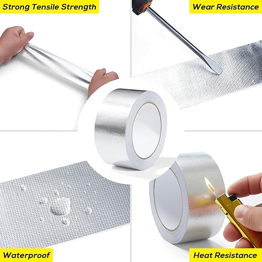 Aluminum Foil Heat Shield Tape, Silver Self-Adhesive Heat Shield ReflectiveTape, Fiberglass Heat Shielding Foil Tape for Hose and Auto Use (3in*66ft)