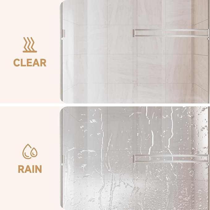 Shower Door 44-48 in. W x 72 in. H, UCALAFEE Semi-Frameless Double Sliding Shower Door with 1/4" (6mm) SGCC Clear Tempered Glass, Silent Soft-Close & Anti-Leak Walk-in Shower Door, Brushed Nickel