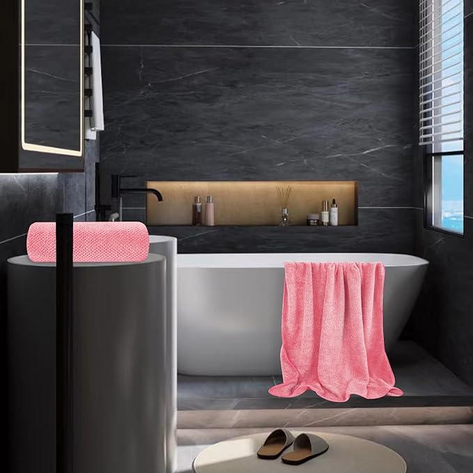 Microfiber Bath Towel Set Pack of 2, 35 x 70 Inches - Light Thin Quick Drying Highly Absorbent Bath Towel for Bath, Fitness, Yoga, Travel, Sport and Shower (2PCS Hot Pink)