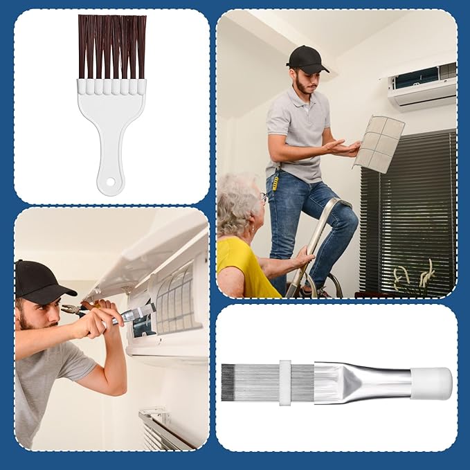 3pcs Air Conditioner Fin Cleaning Brush, HVAC Conditioner Condenser Cleaner Stainless Steel Refrigerator Coil Cleaning Brush AC Fin Comb Evaporator Radiator Fin Repair Fridge Cleaning Tool