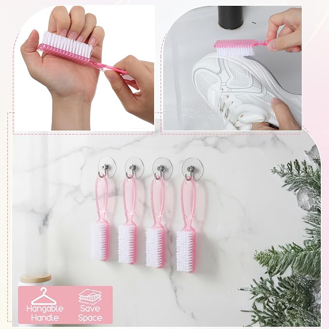 60 Pcs Nail Scrubber Brushes Bulk Handle Grip Manicure Brushes for Cleaning Fingernails Pedicure Cleaning Brush for Toes and Fingernail