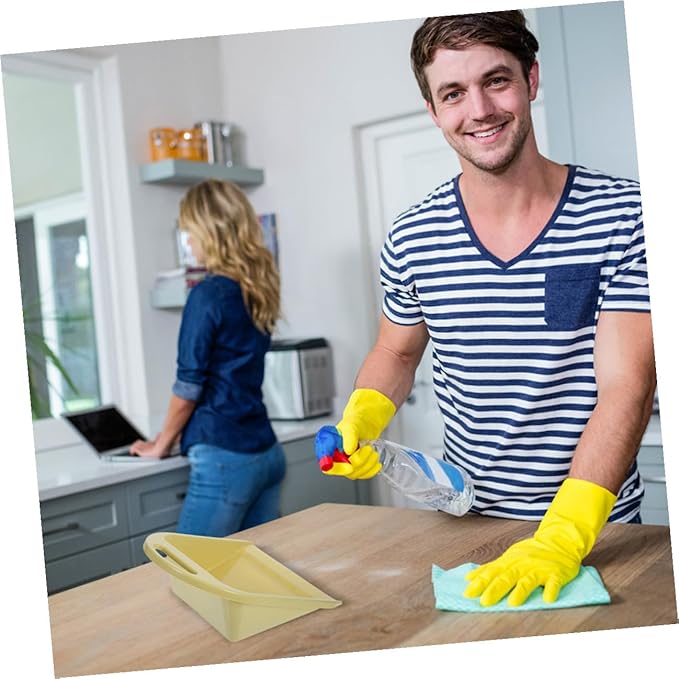 2pcs Handheld Dustpan Set with Handle, Compact Yellow Desktop Dustpan for Office and Home Cleaning, Practical Portable Trash Scoop for Garage and Table Use