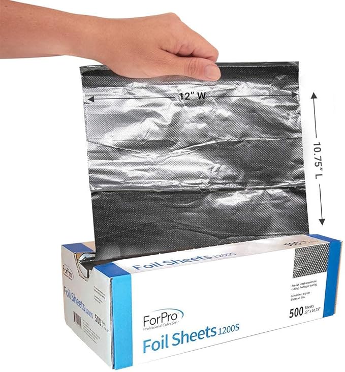 ForPro Professional Collection Embossed Pop-Up Foil Sheets 1200S, 12" Aluminium Foil, Dispenser, for Hair Color Application and Highlighting, Food Safe, 12" W x 10.75" L, 500-Count (Pack of 6)