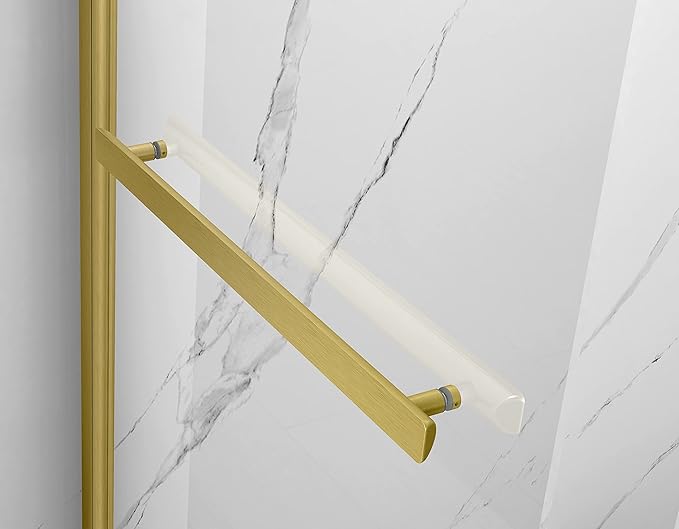 Sunrosa Pivot Tub Shower Door 34"58", Folding Bathtub Door With Tempered Glass, Frameless Design With Towel Bar, for Bathtub in Brushed Gold