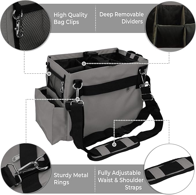 Blue Lilly Large Capacity Durable Cleaning Caddy Bag with Adjustable Straps - Cleaning Bags for Housekeepers, Gray Color, Easy to Assemble & Clean - The Ultimate Cleaning Bag Solution