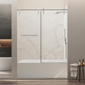 56-60" W x 66" H Frameless Bathtub Shower Door, Bathroom Single Sliding Tub Shower Glass Doors with 5/16" (8mm) SGCC Tempered Glass, Stainless Steel Handle and Heavy Duty Frame, Chrome
