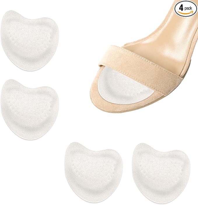 2 Pairs Metatarsal Pads, Breathable Ball of Foot Cushions Microfiber Leather and Sponge Forefoot Support Pads for Women Men Heels All-Day Comfort